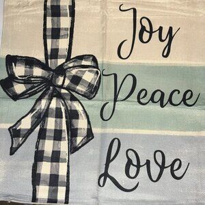 NWOT Pillow Cover "Joy, Peace, Love" Holiday Christmas fits 16"x16" pillow form